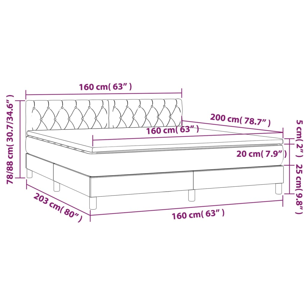 Cama box spring c/ colchão/LED 160x200 cm veludo preto