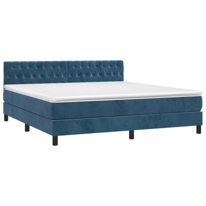 Cama box spring c/ colchão/LED 160x200 cm veludo azul-escuro