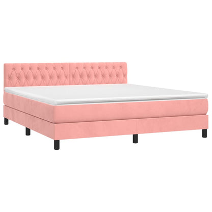 Cama box spring c/ colchão/LED 160x200 cm veludo rosa