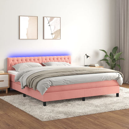 Cama box spring c/ colchão/LED 160x200 cm veludo rosa