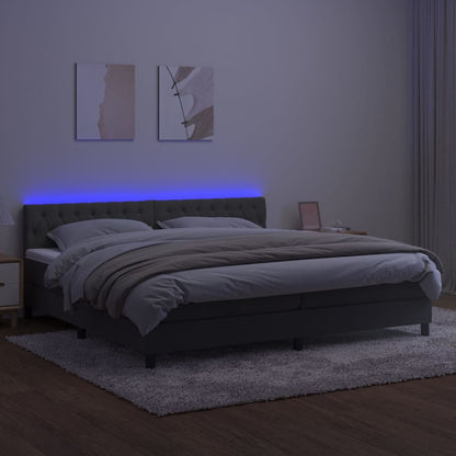 Cama box spring c/ colchão/LED 200x200cm veludo cinzento-escuro