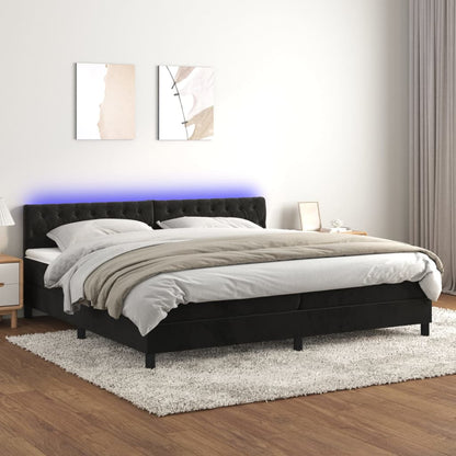 Cama box spring c/ colchão/LED 200x200 cm veludo preto