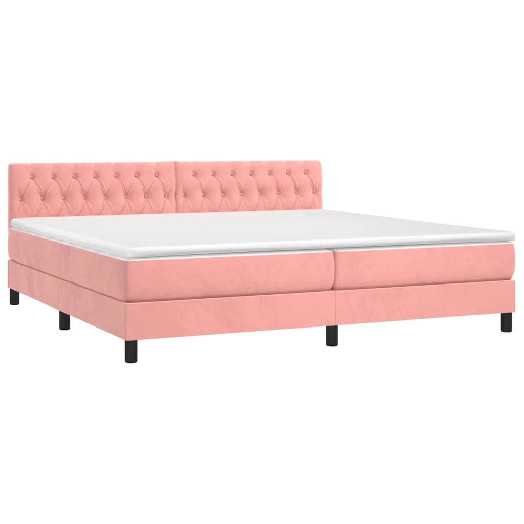 Cama box spring c/ colchão/LED 200x200 cm veludo rosa