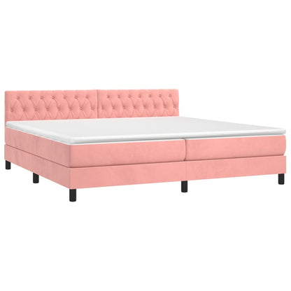 Cama box spring c/ colchão/LED 200x200 cm veludo rosa