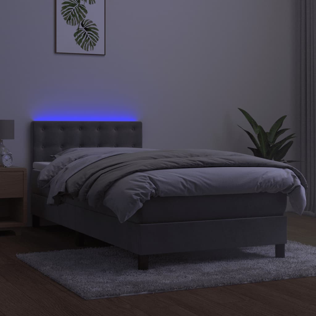 Cama box spring c/ colchão/LED 80x200 cm veludo cinzento-claro