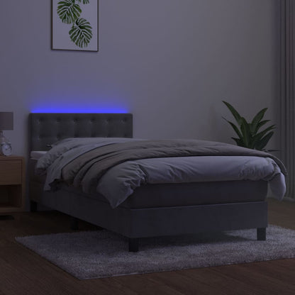 Cama box spring c/ colchão/LED 90x190 cm veludo cinzento-claro