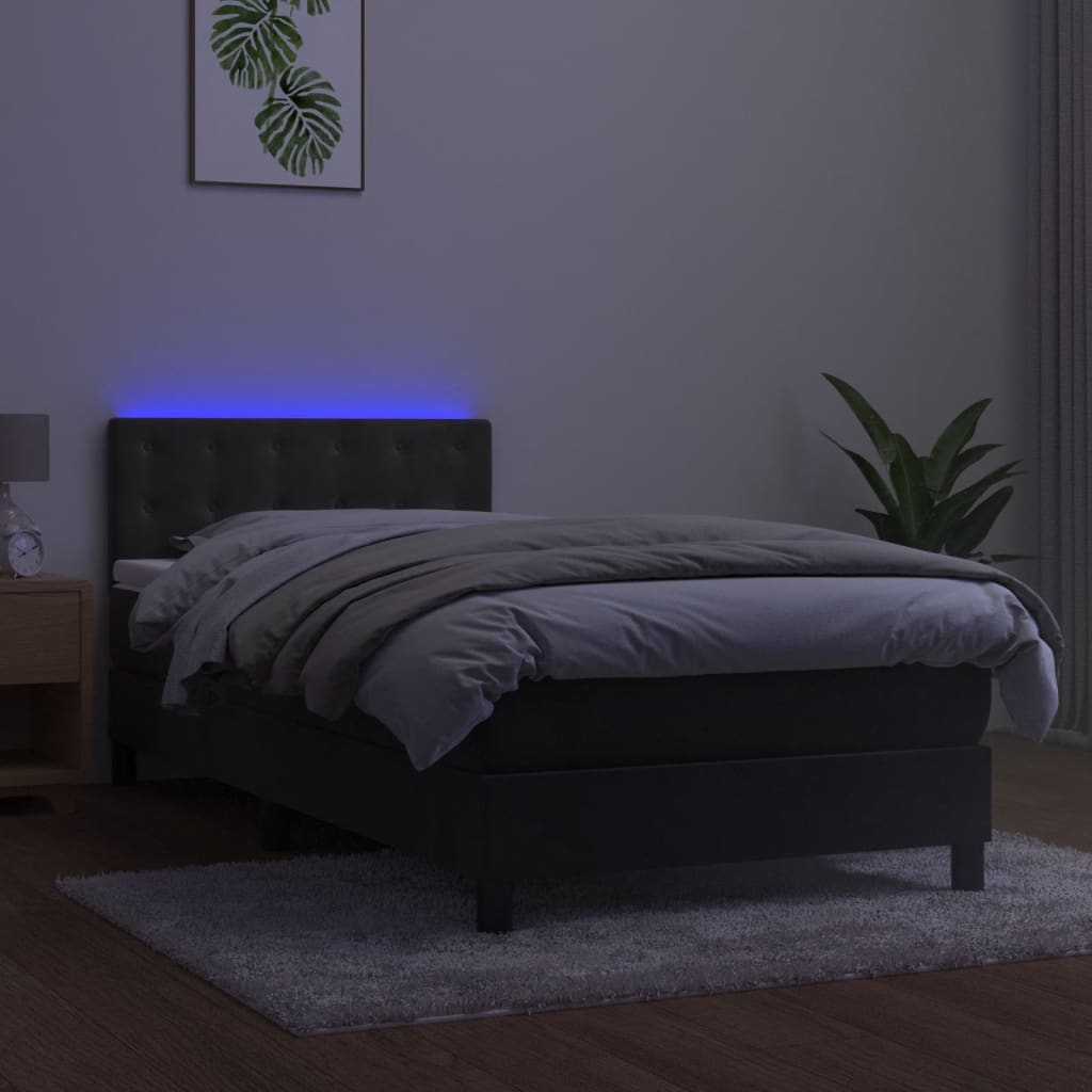 Cama box spring c/ colchão/LED 90x200 cm veludo cinzento-escuro