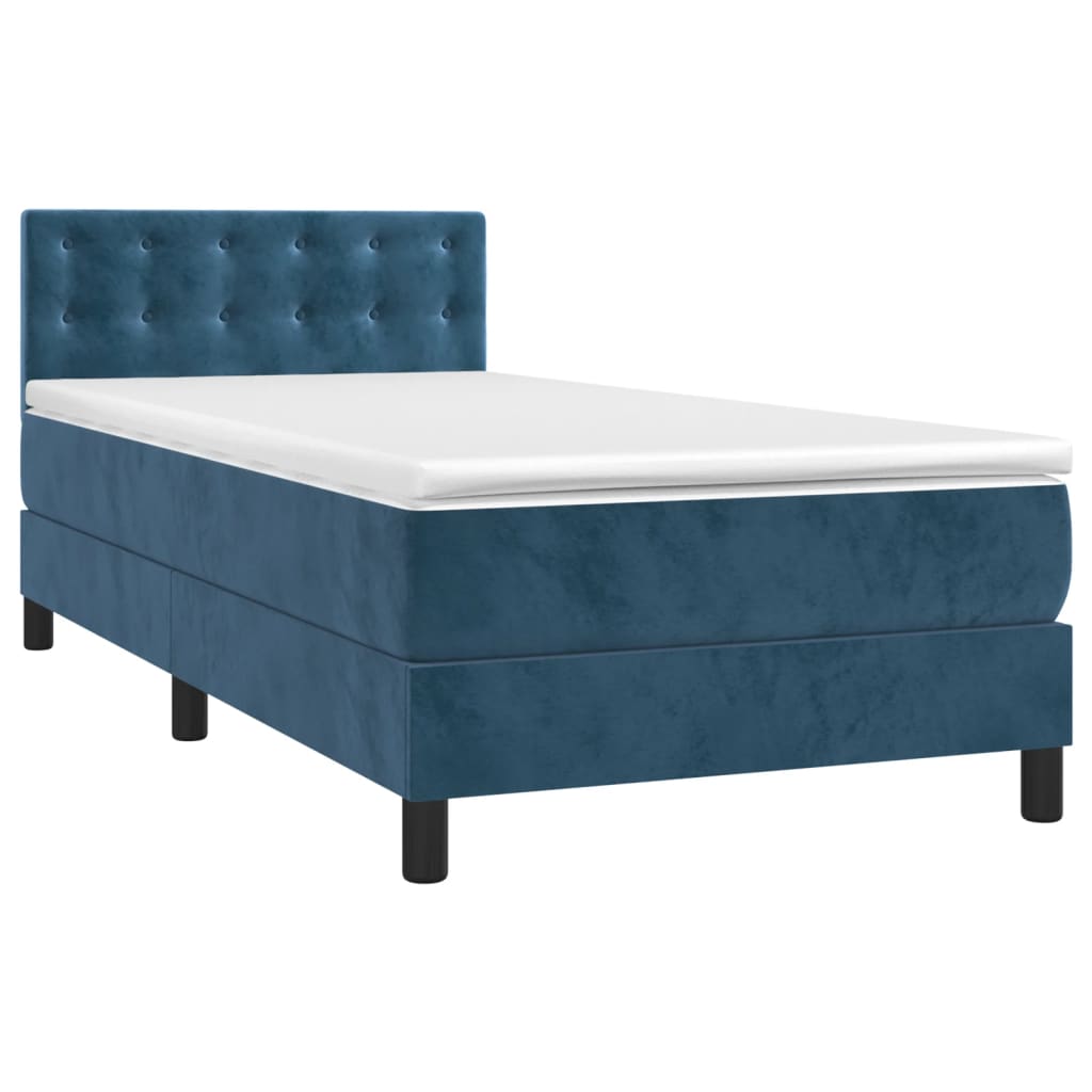 Cama box spring c/ colchão/LED 90x200 cm veludo azul-escuro