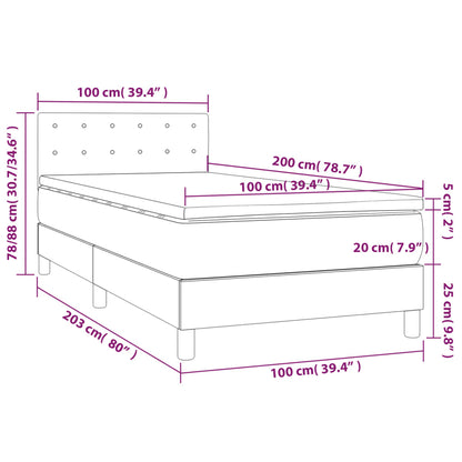 Cama box spring c/ colchão/LED 100x200 cm veludo cinzento-claro