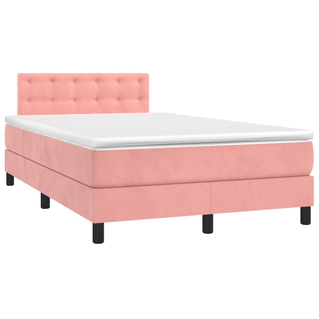 Cama box spring c/ colchão/LED 120x200 cm veludo rosa