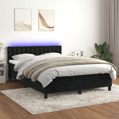 Cama box spring c/ colchão/LED 140x190 cm veludo preto