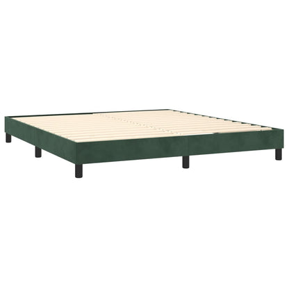 Cama box spring c/ colchão/LED 160x200 cm veludo verde-escuro