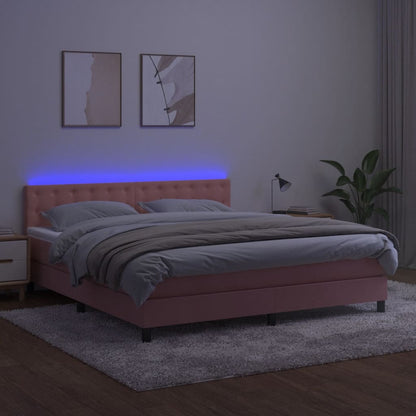 Cama box spring c/ colchão/LED 160x200 cm veludo rosa