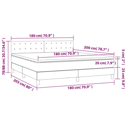 Cama box spring c/ colchão/LED 180x200cm veludo cinzento-escuro