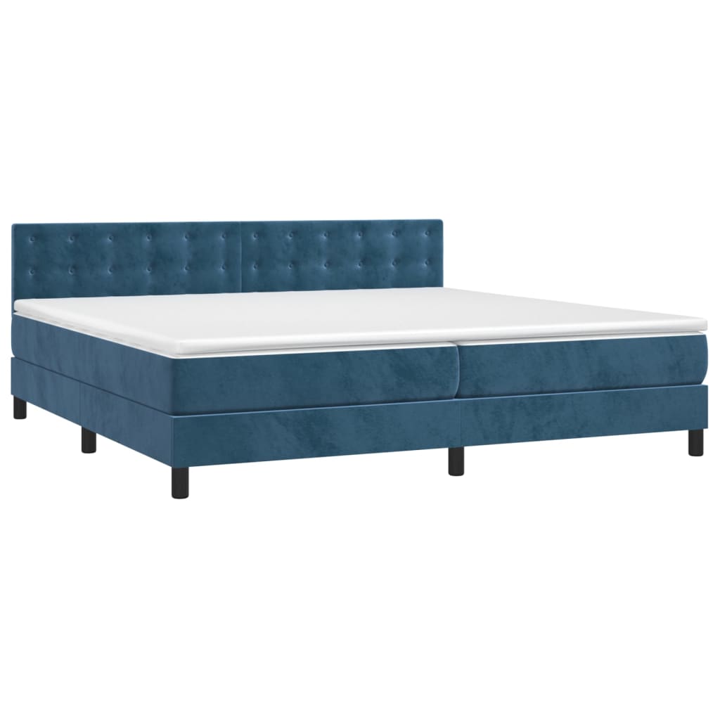 Cama box spring c/ colchão/LED 200x200 cm veludo azul-escuro