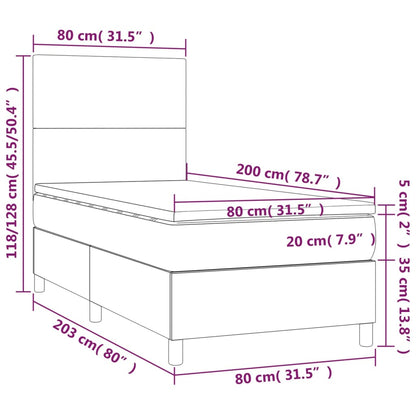 Cama box spring c/ colchão e LED 80x200 cm tecido preto