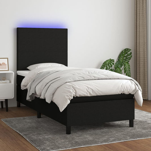 Cama box spring c/ colchão e LED 80x200 cm tecido preto