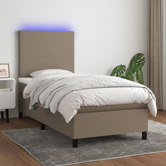 Cama box spring + colchão/LED 80x200cm tecido cinza-acastanhado