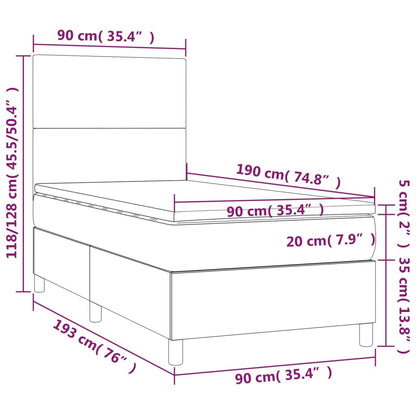 Cama box spring c/ colchão e LED 90x190 cm tecido cinza-claro