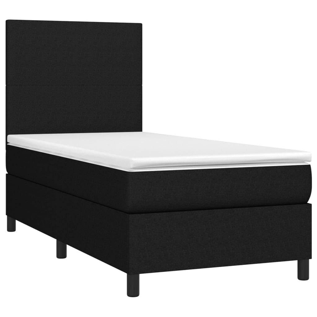 Cama box spring c/ colchão e LED 90x190 cm tecido preto