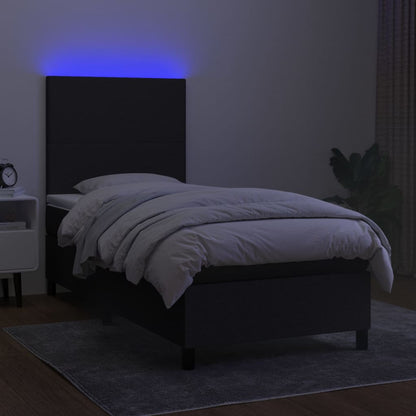 Cama box spring c/ colchão e LED 90x190 cm tecido preto