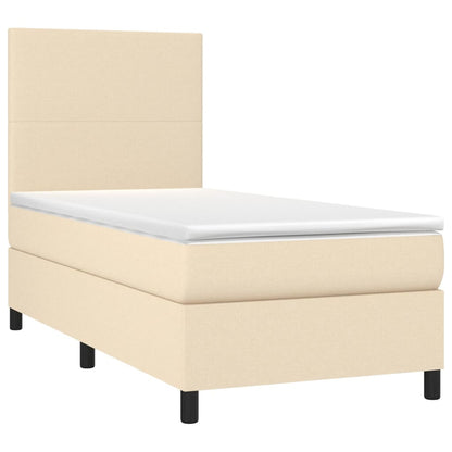 Cama box spring c/ colchão e LED 90x190 cm tecido cor creme