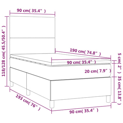 Cama box spring c/ colchão e LED 90x190 cm tecido cor creme