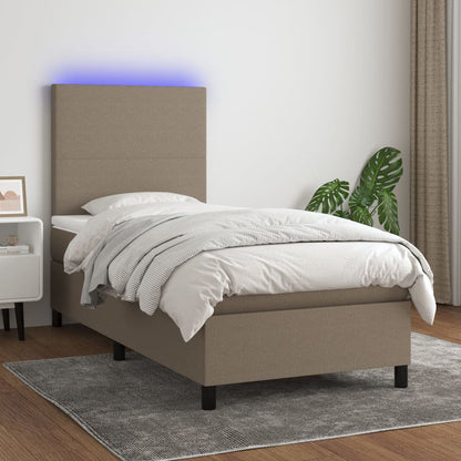 Cama box spring + colchão/LED 90x200cm tecido cinza-acastanhado