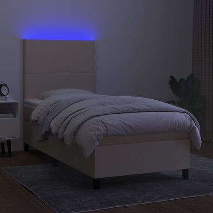 Cama box spring c/ colchão e LED 90x200 cm tecido cor creme