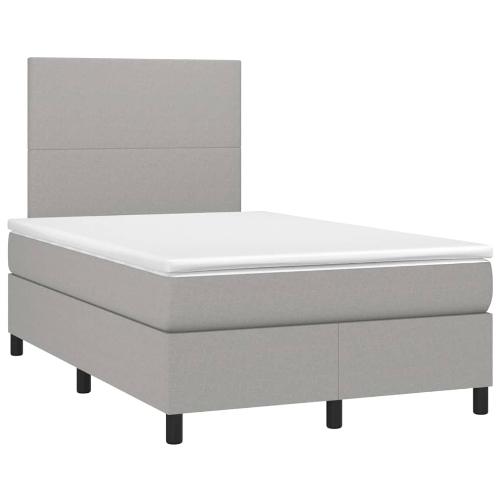 Cama box spring c/ colchão e LED 120x200 cm tecido cinza-claro