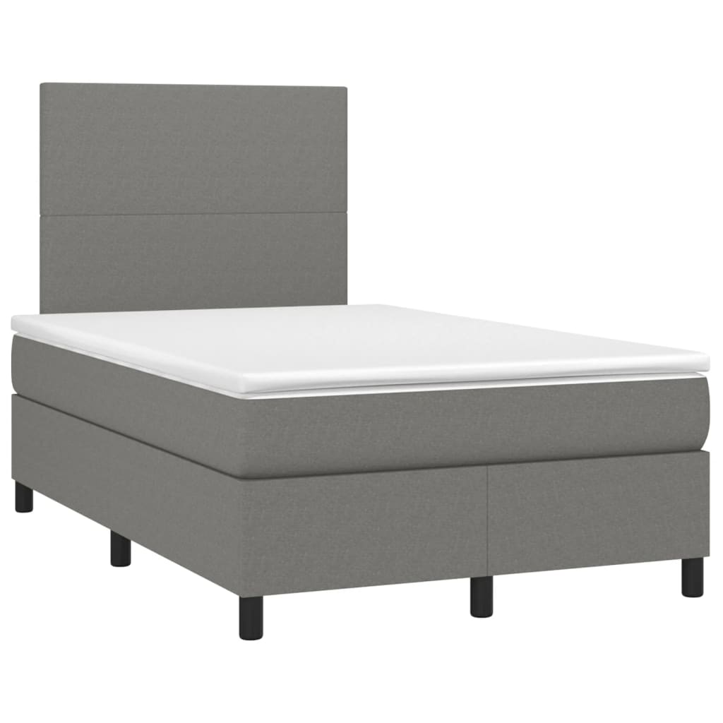 Cama box spring c/ colchão e LED 120x200 cm tecido cinza-escuro