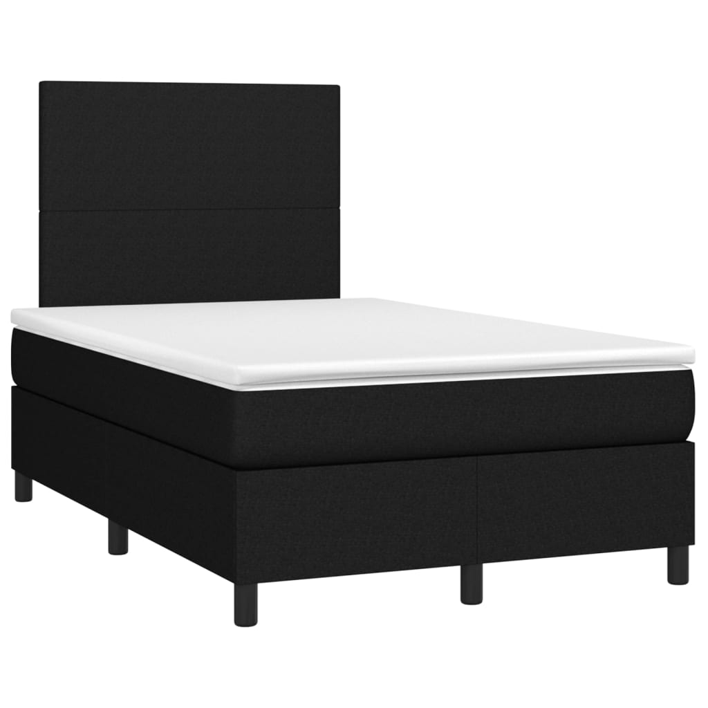 Cama box spring c/ colchão e LED 120x200 cm tecido preto