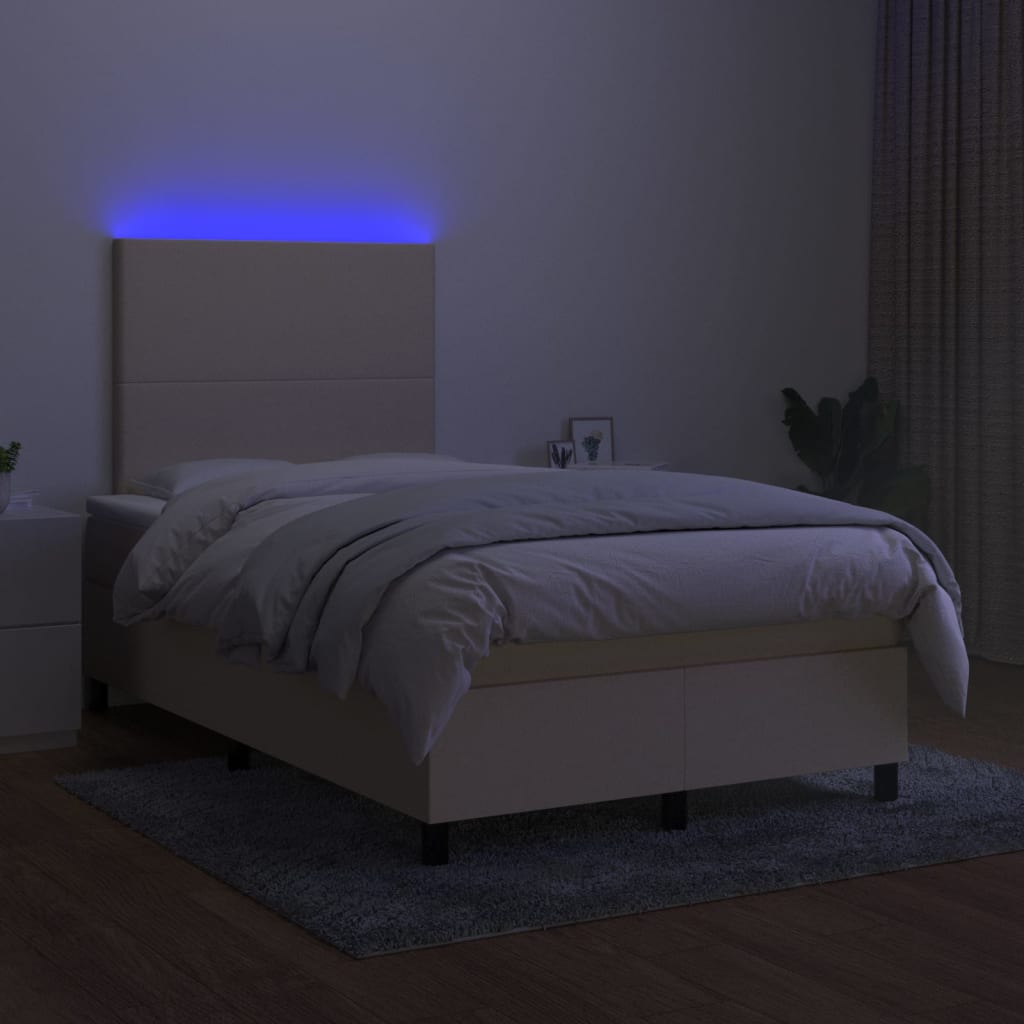 Cama box spring c/ colchão e LED 120x200 cm tecido cor creme