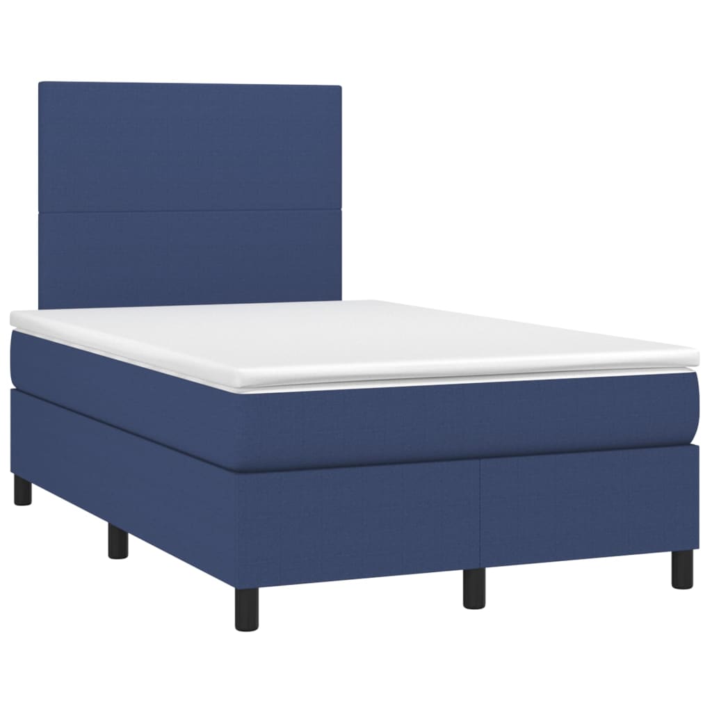 Cama box spring c/ colchão e LED 120x200 cm tecido azul