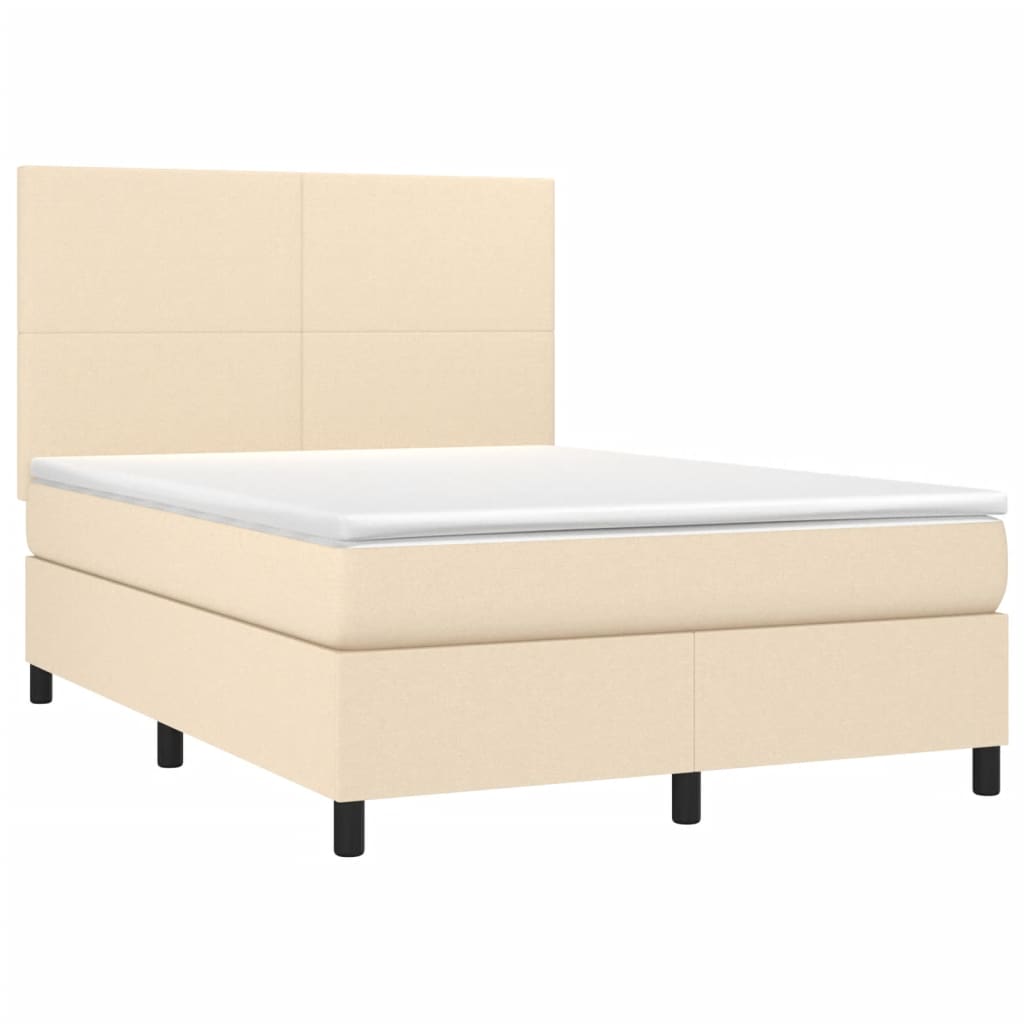 Cama box spring c/ colchão e LED 140x190 cm tecido cor creme