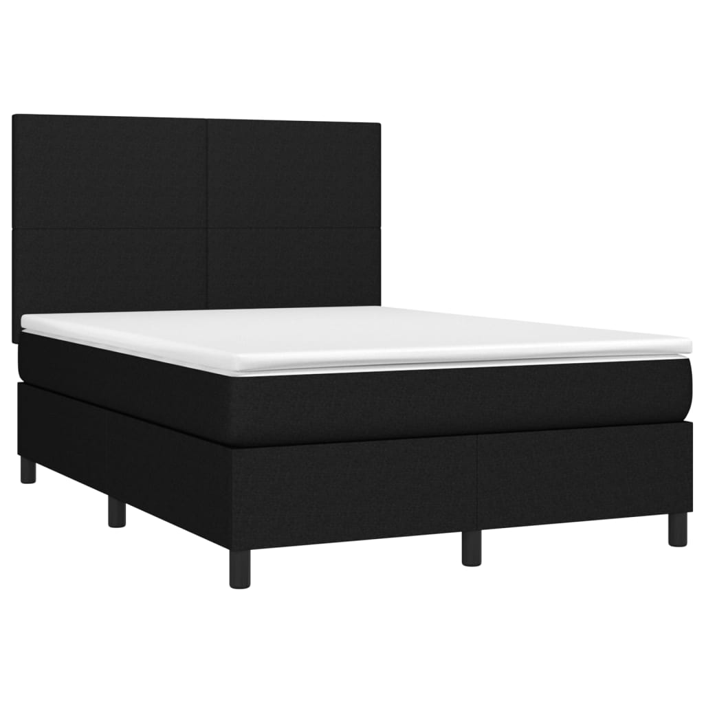 Cama box spring c/ colchão e LED 140x200 cm tecido preto