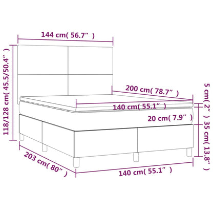 Cama box spring colchão/LED 140x200 cm tecido cinza-acastanhado