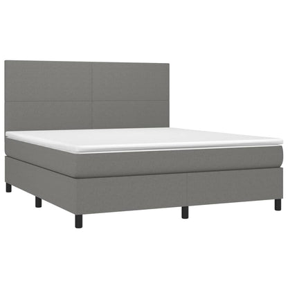 Cama box spring c/ colchão e LED 160x200 cm tecido cinza-escuro