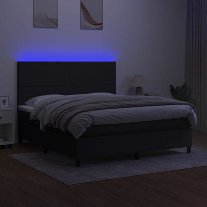 Cama box spring c/ colchão e LED 160x200 cm tecido preto