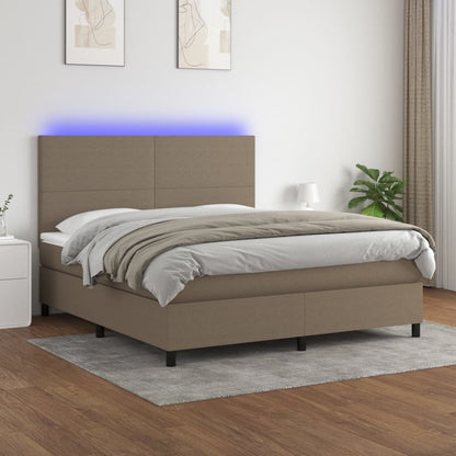 Cama box spring colchão/LED 160x200 cm tecido cinza-acastanhado