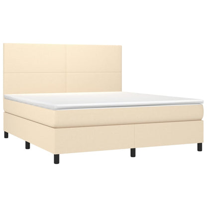 Cama box spring c/ colchão e LED 160x200 cm tecido cor creme