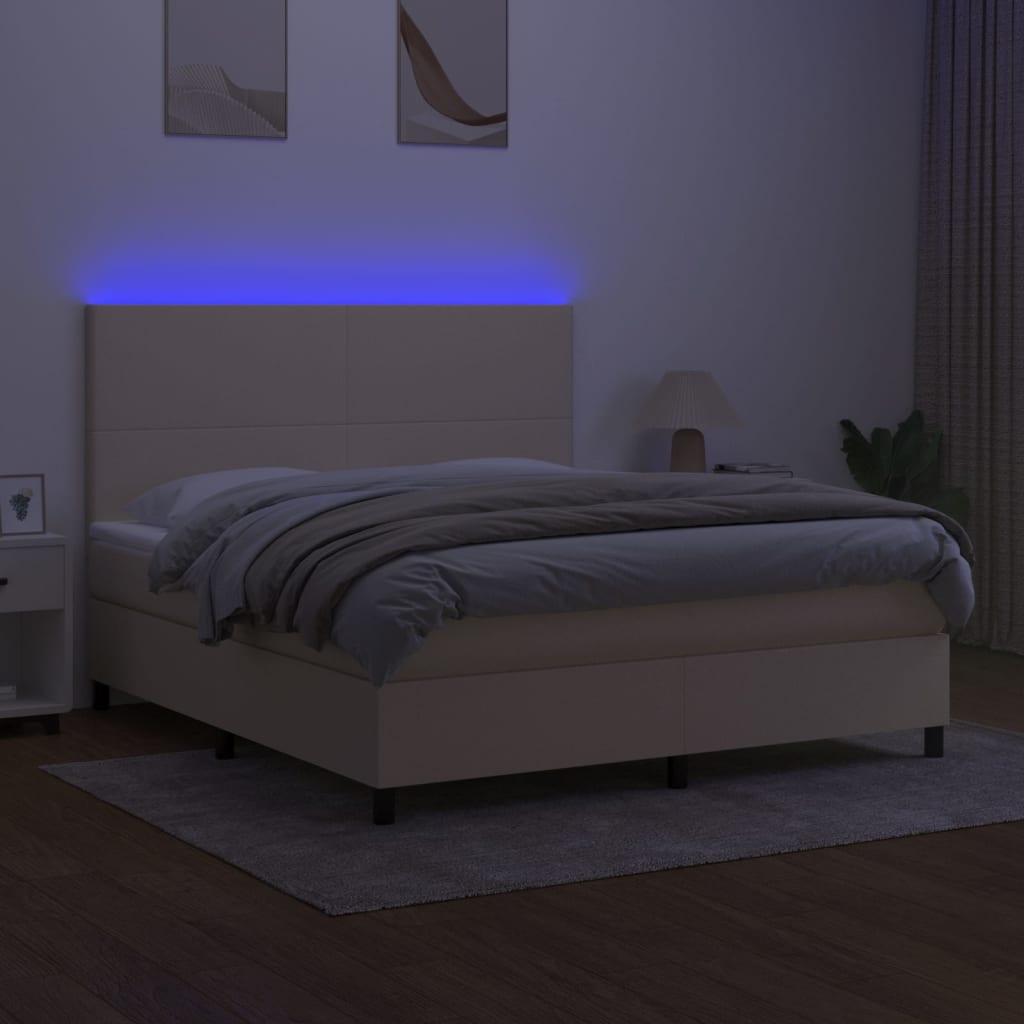 Cama box spring c/ colchão e LED 160x200 cm tecido cor creme