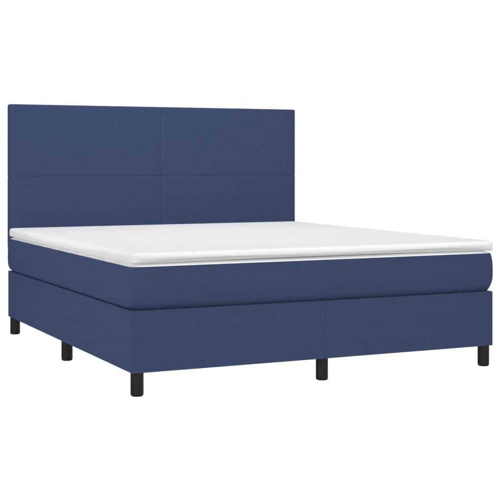 Cama box spring c/ colchão e LED 160x200 cm tecido azul