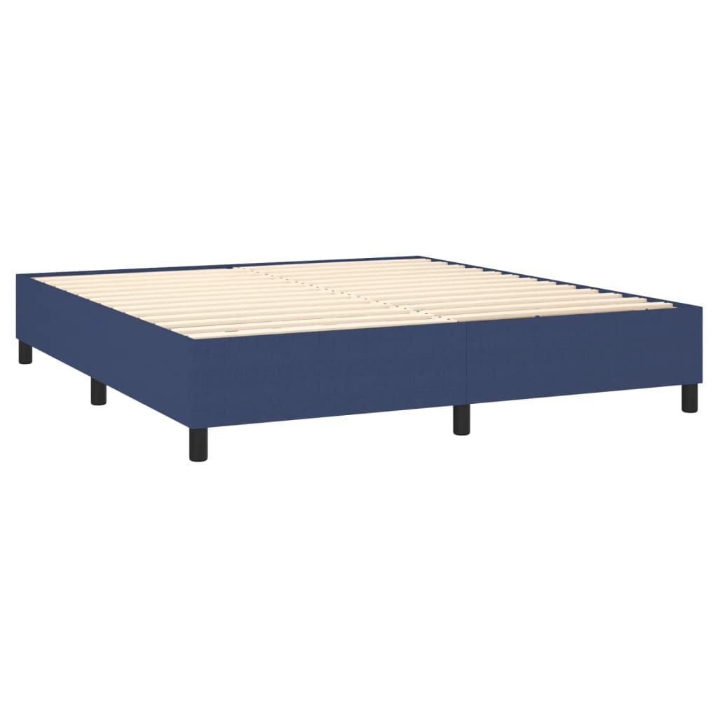 Cama box spring c/ colchão e LED 160x200 cm tecido azul