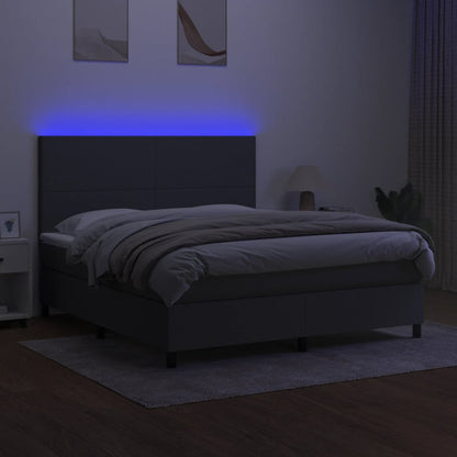 Cama box spring c/ colchão e LED 180x200 cm tecido cinza-escuro