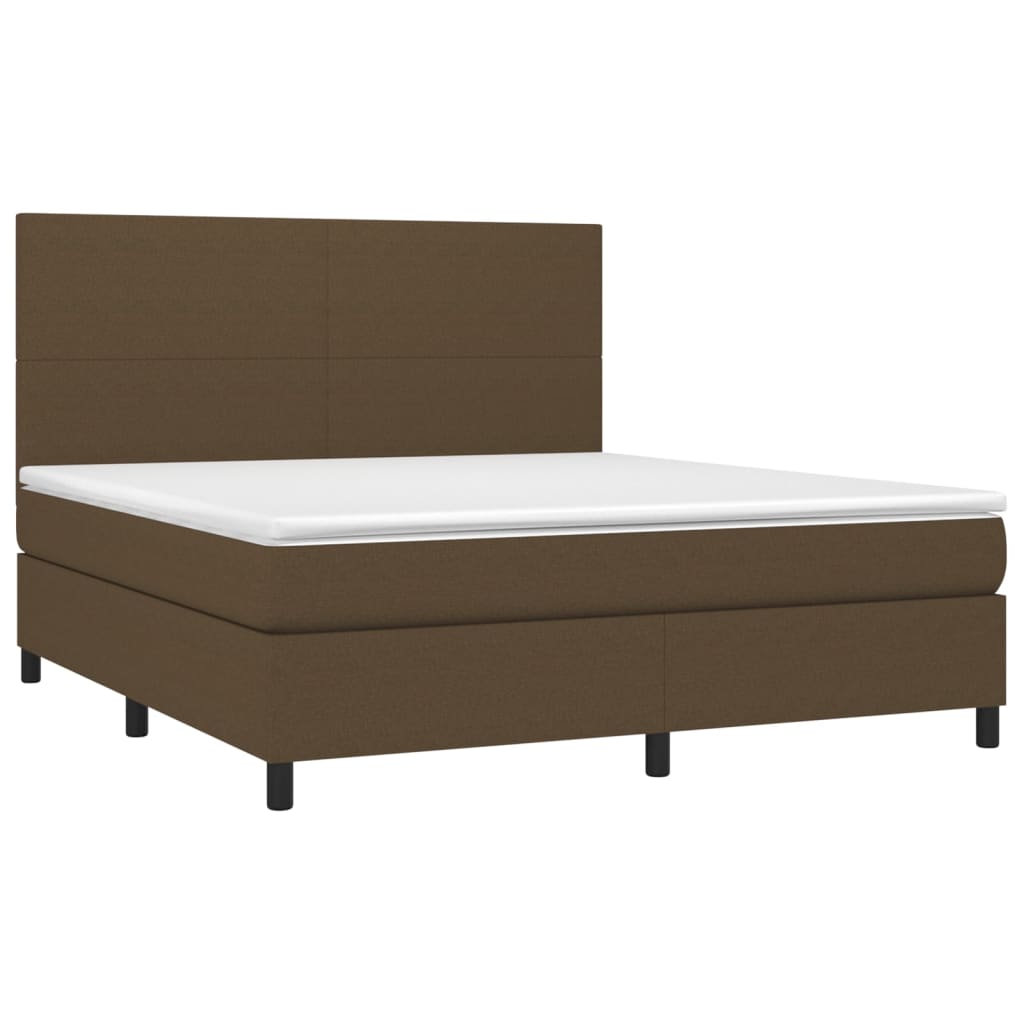 Cama box spring c/ colchão/LED 180x200cm tecido castanho-escuro