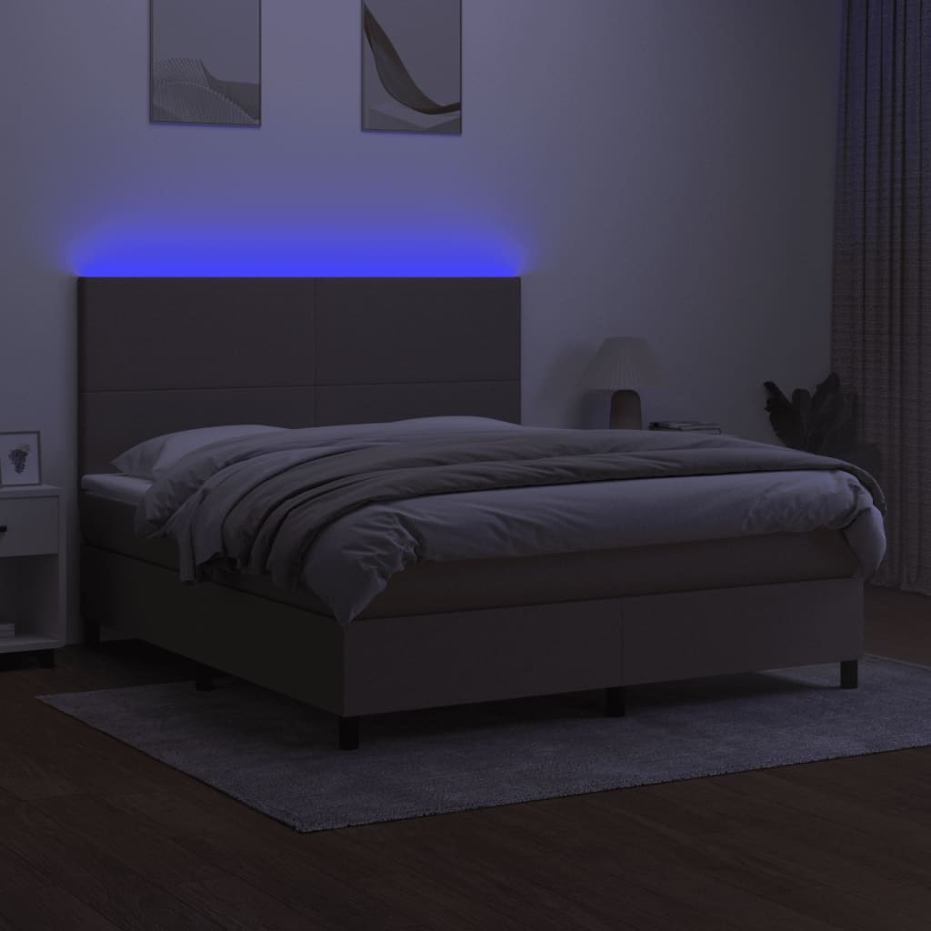 Cama box spring colchão/LED 180x200cm tecido cinza-acastanhado