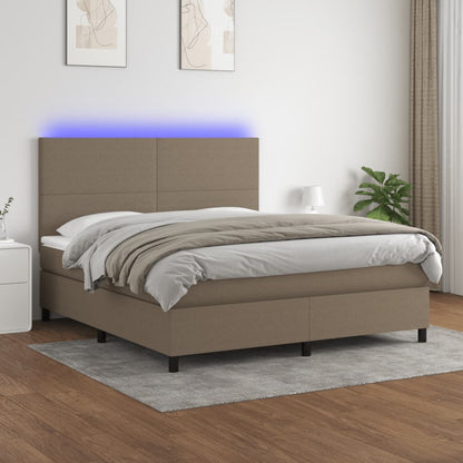 Cama box spring colchão/LED 180x200cm tecido cinza-acastanhado