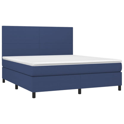 Cama box spring c/ colchão e LED 180x200 cm tecido azul