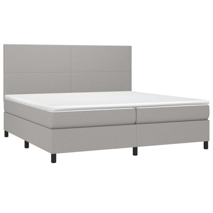 Cama box spring c/ colchão e LED 200x200 cm tecido cinza-claro